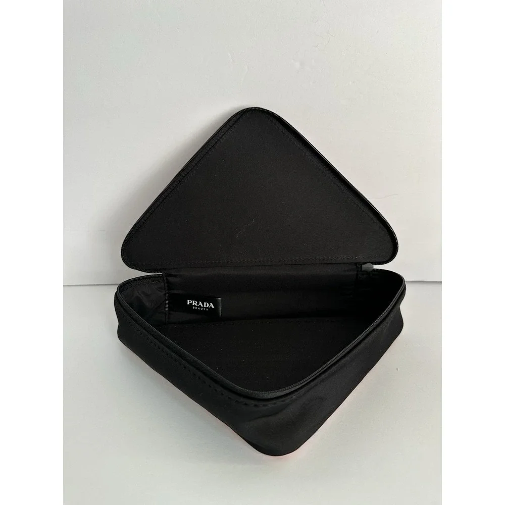 Prada Beauty Pink and Black Triangle Travel Storage Makeup Case Pouch Bag